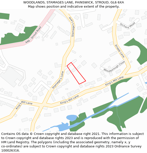 WOODLANDS, STAMAGES LANE, PAINSWICK, STROUD, GL6 6XA: Location map and indicative extent of plot