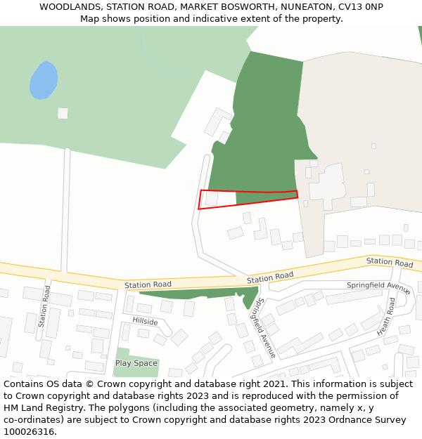 WOODLANDS, STATION ROAD, MARKET BOSWORTH, NUNEATON, CV13 0NP: Location map and indicative extent of plot