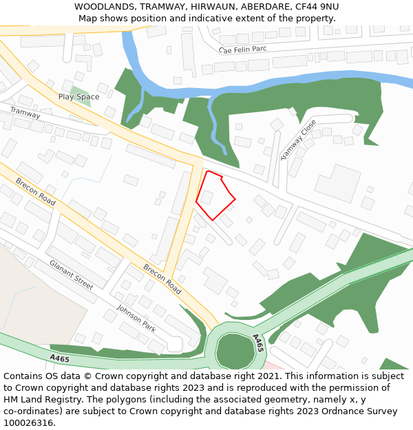 WOODLANDS, TRAMWAY, HIRWAUN, ABERDARE, CF44 9NU: Location map and indicative extent of plot