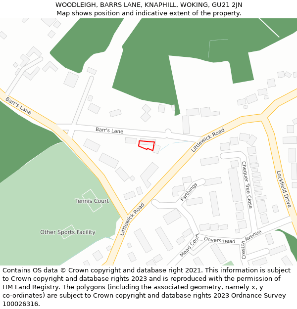WOODLEIGH, BARRS LANE, KNAPHILL, WOKING, GU21 2JN: Location map and indicative extent of plot