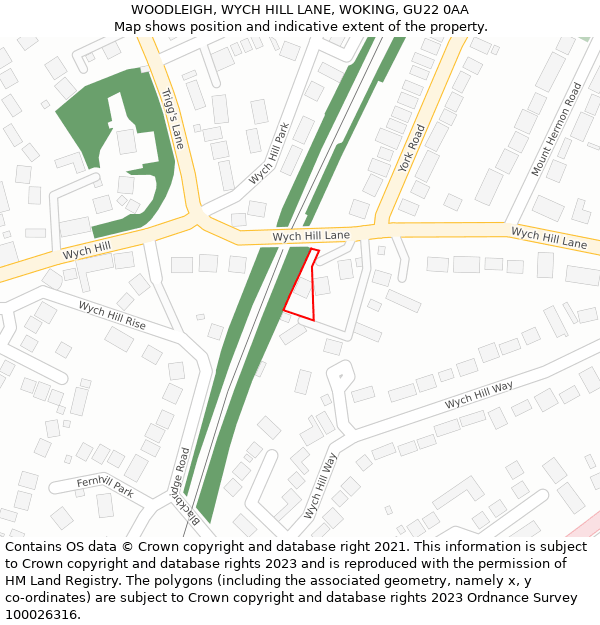 WOODLEIGH, WYCH HILL LANE, WOKING, GU22 0AA: Location map and indicative extent of plot