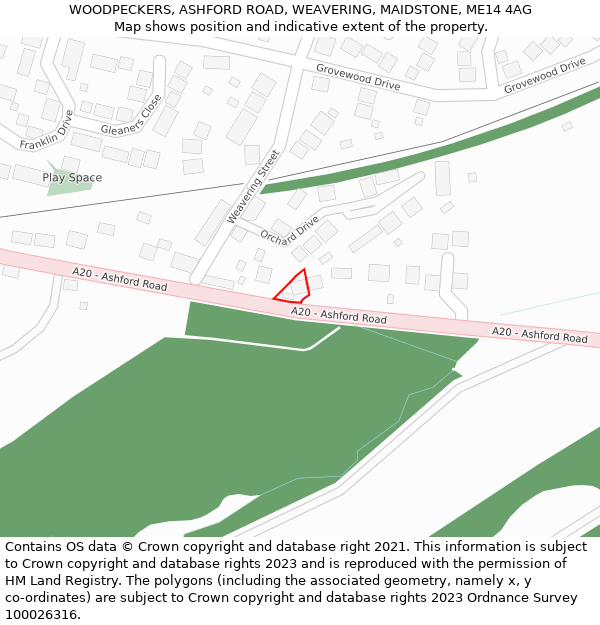 WOODPECKERS, ASHFORD ROAD, WEAVERING, MAIDSTONE, ME14 4AG: Location map and indicative extent of plot