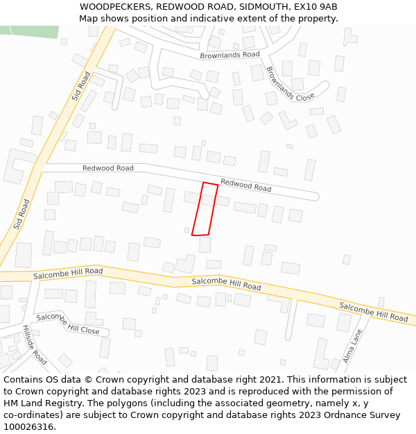 WOODPECKERS, REDWOOD ROAD, SIDMOUTH, EX10 9AB: Location map and indicative extent of plot