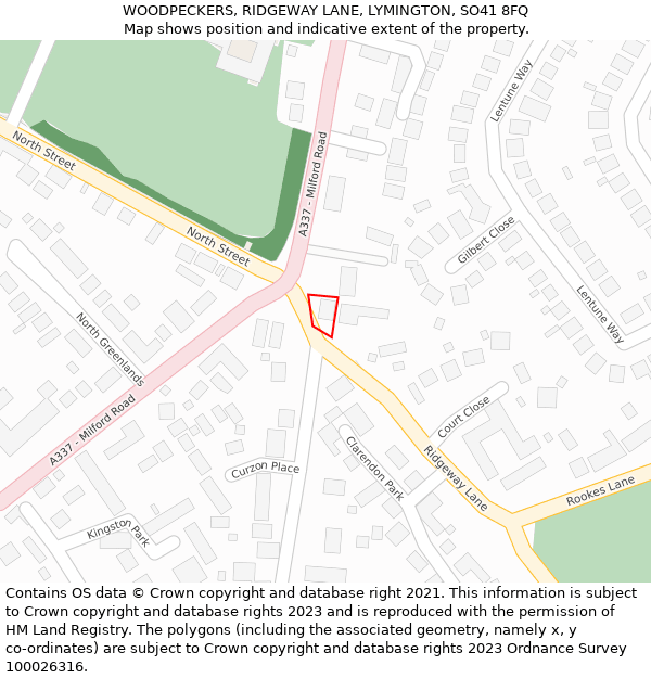 WOODPECKERS, RIDGEWAY LANE, LYMINGTON, SO41 8FQ: Location map and indicative extent of plot