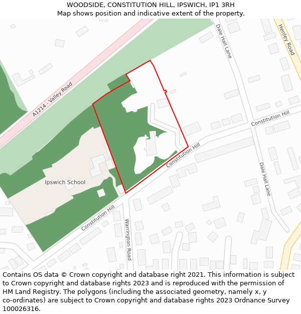 WOODSIDE, CONSTITUTION HILL, IPSWICH, IP1 3RH: Location map and indicative extent of plot