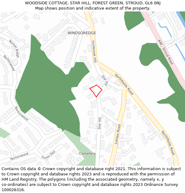 WOODSIDE COTTAGE, STAR HILL, FOREST GREEN, STROUD, GL6 0NJ: Location map and indicative extent of plot