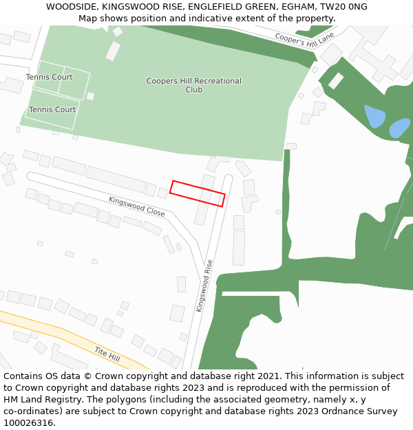 WOODSIDE, KINGSWOOD RISE, ENGLEFIELD GREEN, EGHAM, TW20 0NG: Location map and indicative extent of plot