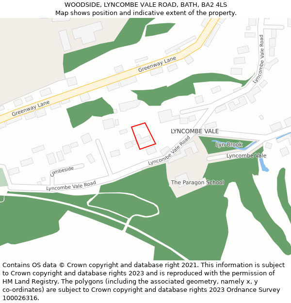 WOODSIDE, LYNCOMBE VALE ROAD, BATH, BA2 4LS: Location map and indicative extent of plot