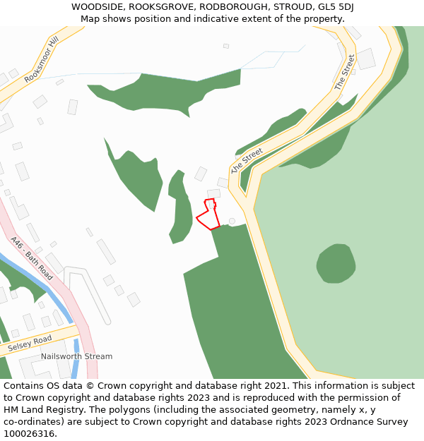 WOODSIDE, ROOKSGROVE, RODBOROUGH, STROUD, GL5 5DJ: Location map and indicative extent of plot