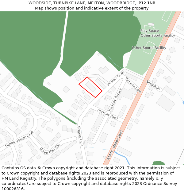 WOODSIDE, TURNPIKE LANE, MELTON, WOODBRIDGE, IP12 1NR: Location map and indicative extent of plot