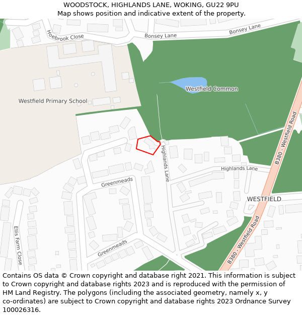 WOODSTOCK, HIGHLANDS LANE, WOKING, GU22 9PU: Location map and indicative extent of plot