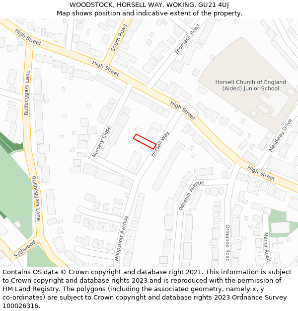 WOODSTOCK, HORSELL WAY, WOKING, GU21 4UJ: Location map and indicative extent of plot