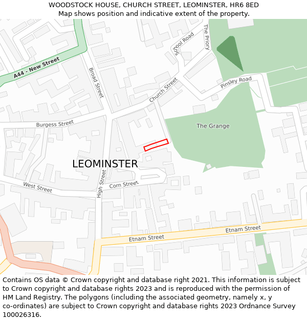 WOODSTOCK HOUSE, CHURCH STREET, LEOMINSTER, HR6 8ED: Location map and indicative extent of plot