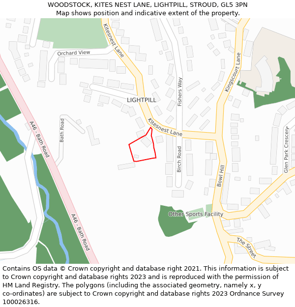 WOODSTOCK, KITES NEST LANE, LIGHTPILL, STROUD, GL5 3PN: Location map and indicative extent of plot