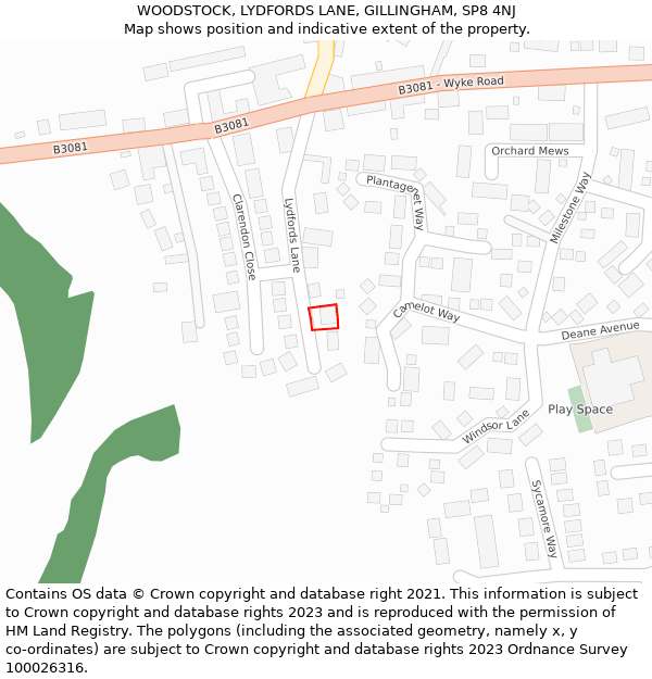 WOODSTOCK, LYDFORDS LANE, GILLINGHAM, SP8 4NJ: Location map and indicative extent of plot