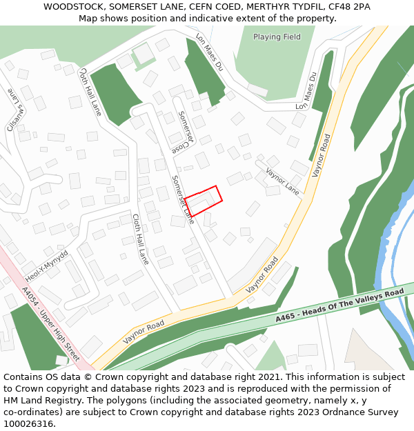 WOODSTOCK, SOMERSET LANE, CEFN COED, MERTHYR TYDFIL, CF48 2PA: Location map and indicative extent of plot