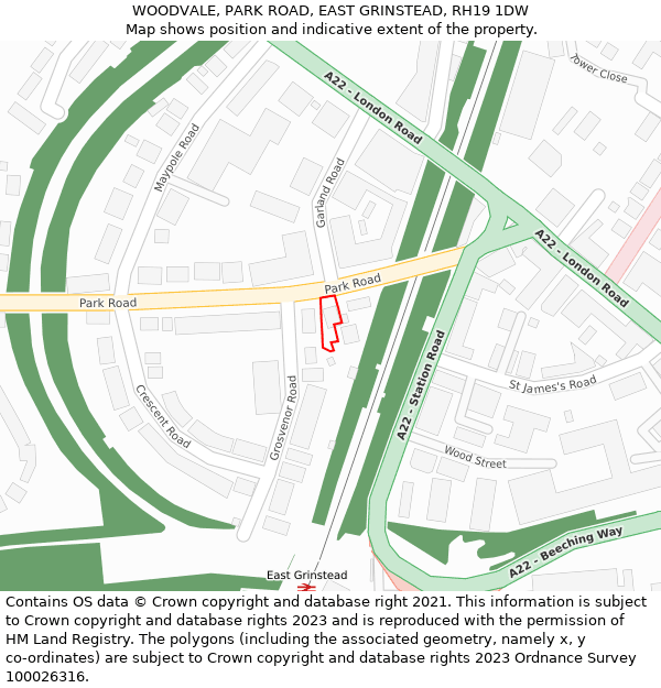 WOODVALE, PARK ROAD, EAST GRINSTEAD, RH19 1DW: Location map and indicative extent of plot