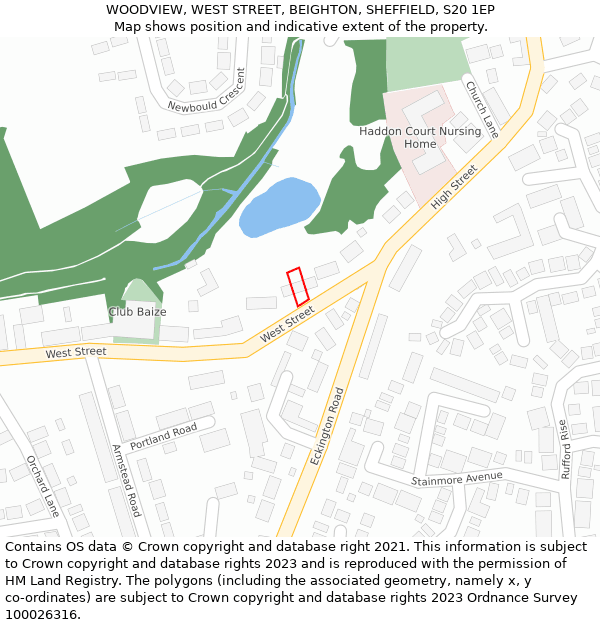 WOODVIEW, WEST STREET, BEIGHTON, SHEFFIELD, S20 1EP: Location map and indicative extent of plot