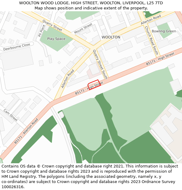 WOOLTON WOOD LODGE, HIGH STREET, WOOLTON, LIVERPOOL, L25 7TD: Location map and indicative extent of plot