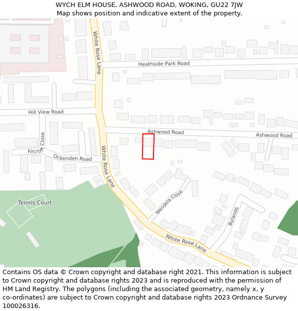 WYCH ELM HOUSE, ASHWOOD ROAD, WOKING, GU22 7JW: Location map and indicative extent of plot