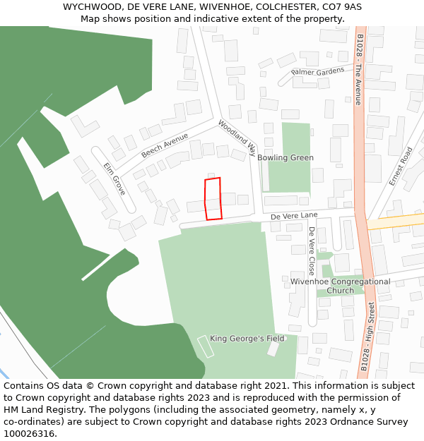 WYCHWOOD, DE VERE LANE, WIVENHOE, COLCHESTER, CO7 9AS: Location map and indicative extent of plot