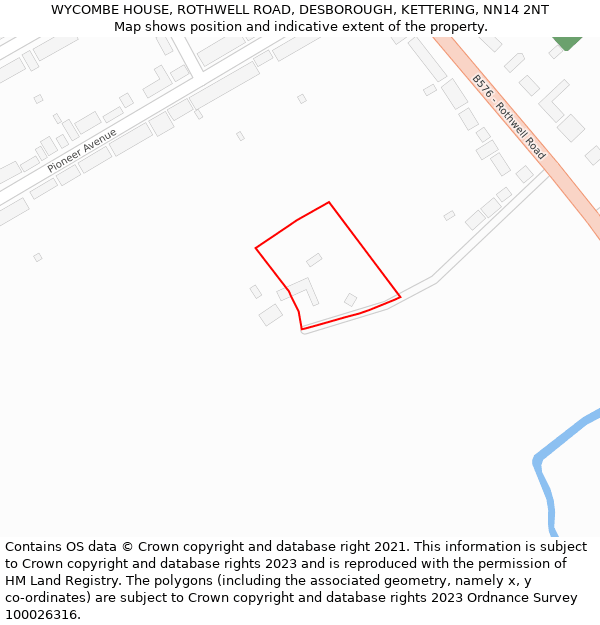 WYCOMBE HOUSE, ROTHWELL ROAD, DESBOROUGH, KETTERING, NN14 2NT: Location map and indicative extent of plot