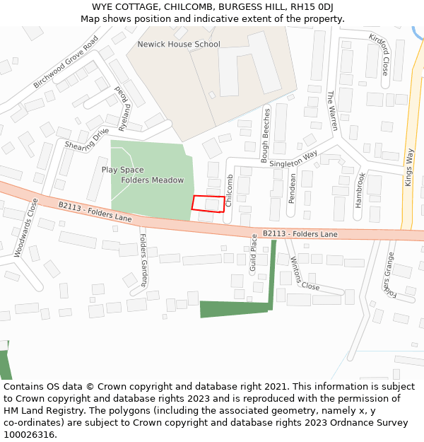 WYE COTTAGE, CHILCOMB, BURGESS HILL, RH15 0DJ: Location map and indicative extent of plot