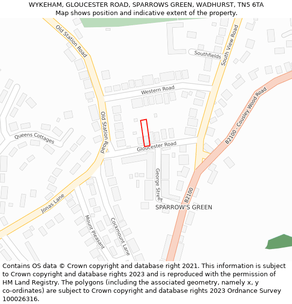 WYKEHAM, GLOUCESTER ROAD, SPARROWS GREEN, WADHURST, TN5 6TA: Location map and indicative extent of plot