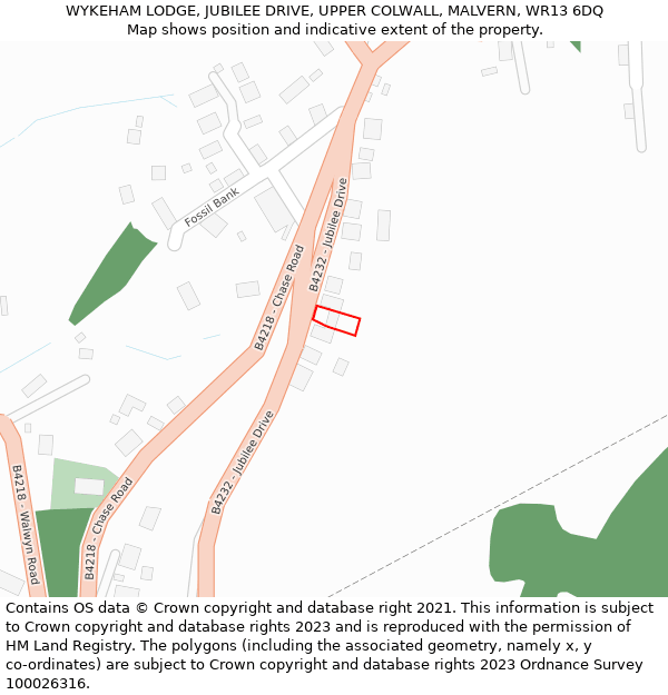 WYKEHAM LODGE, JUBILEE DRIVE, UPPER COLWALL, MALVERN, WR13 6DQ: Location map and indicative extent of plot