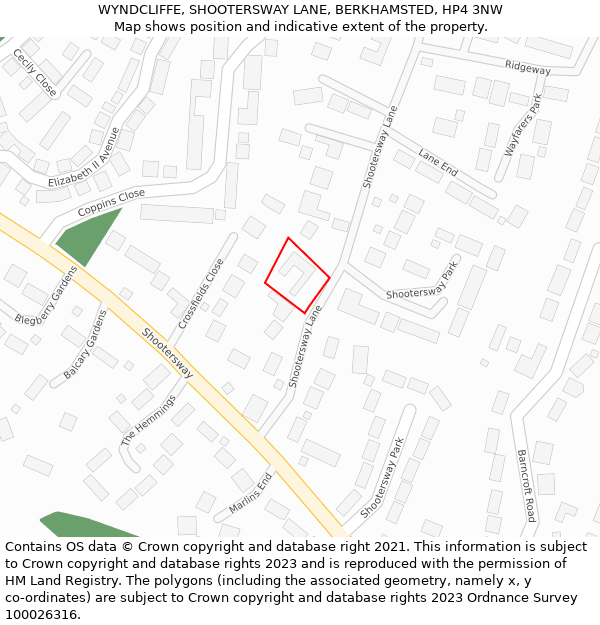 WYNDCLIFFE, SHOOTERSWAY LANE, BERKHAMSTED, HP4 3NW: Location map and indicative extent of plot