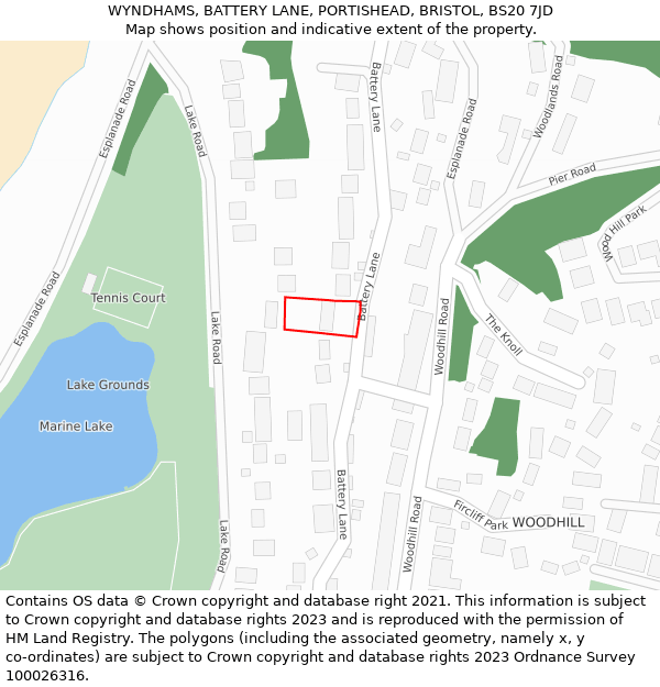 WYNDHAMS, BATTERY LANE, PORTISHEAD, BRISTOL, BS20 7JD: Location map and indicative extent of plot