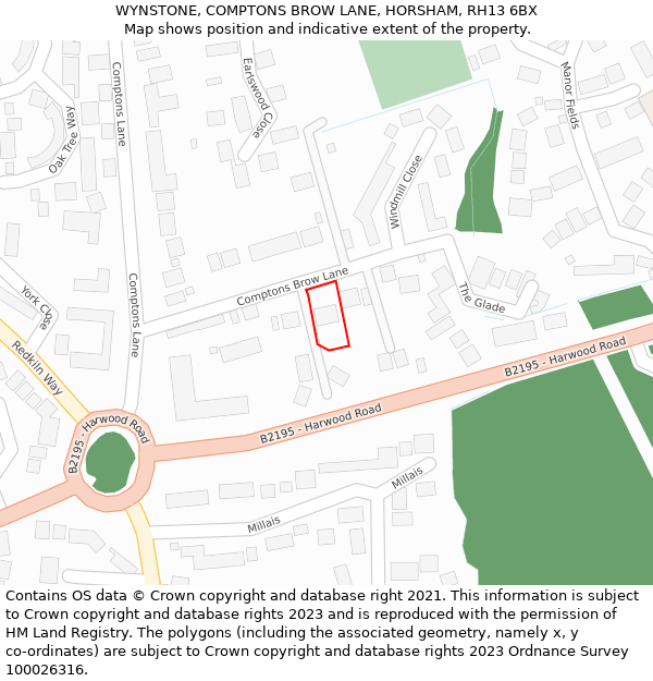 WYNSTONE, COMPTONS BROW LANE, HORSHAM, RH13 6BX: Location map and indicative extent of plot