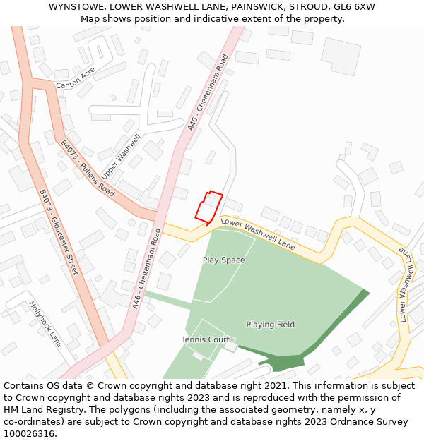 WYNSTOWE, LOWER WASHWELL LANE, PAINSWICK, STROUD, GL6 6XW: Location map and indicative extent of plot