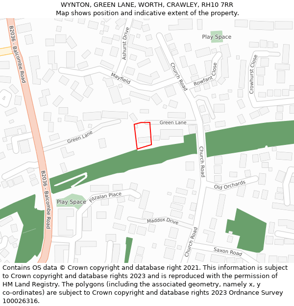 WYNTON, GREEN LANE, WORTH, CRAWLEY, RH10 7RR: Location map and indicative extent of plot