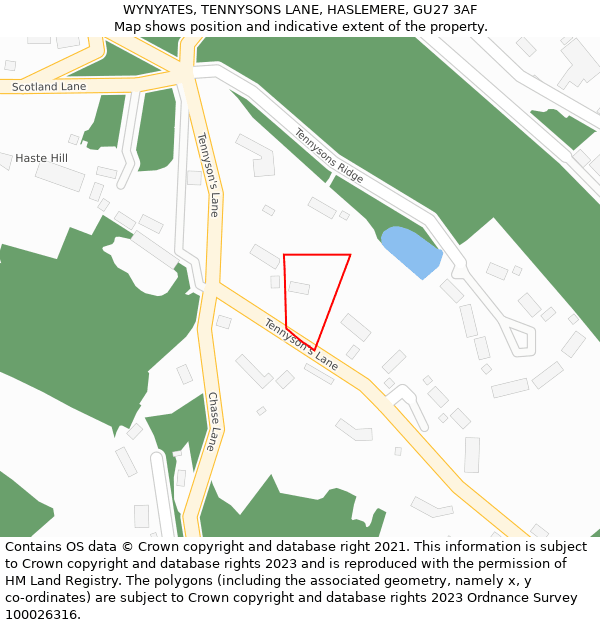 WYNYATES, TENNYSONS LANE, HASLEMERE, GU27 3AF: Location map and indicative extent of plot