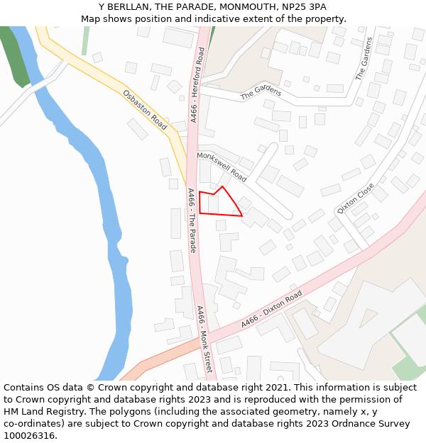 Y BERLLAN, THE PARADE, MONMOUTH, NP25 3PA: Location map and indicative extent of plot