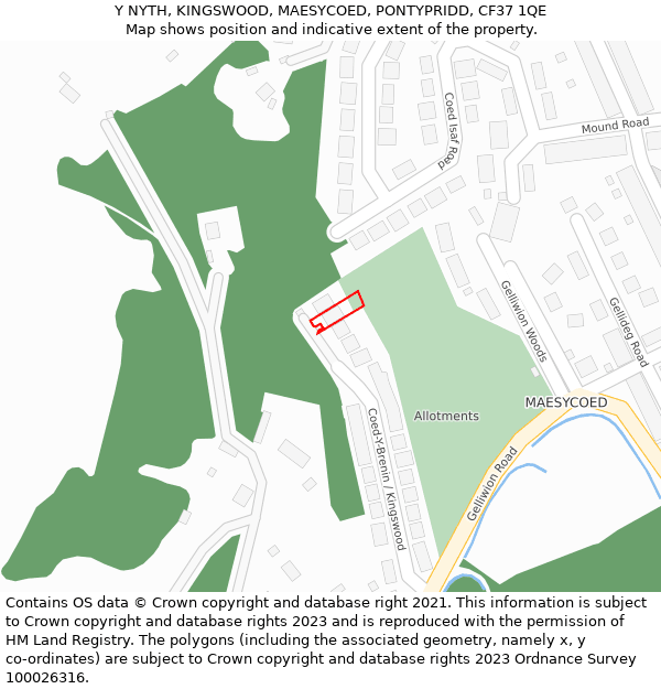 Y NYTH, KINGSWOOD, MAESYCOED, PONTYPRIDD, CF37 1QE: Location map and indicative extent of plot