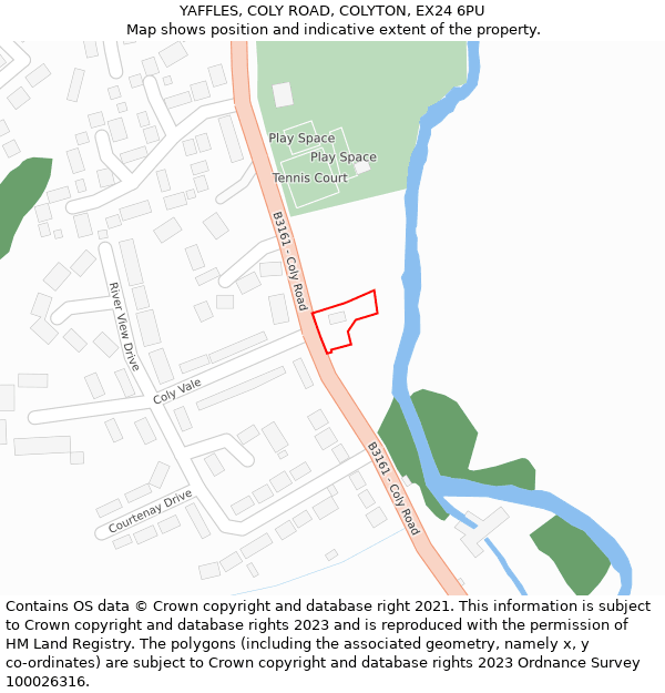 YAFFLES, COLY ROAD, COLYTON, EX24 6PU: Location map and indicative extent of plot