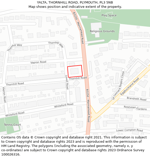 YALTA, THORNHILL ROAD, PLYMOUTH, PL3 5NB: Location map and indicative extent of plot