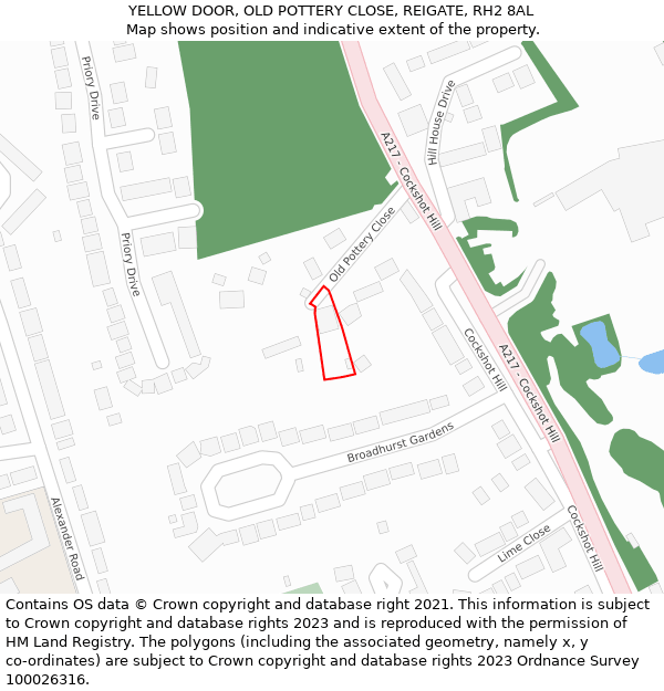 YELLOW DOOR, OLD POTTERY CLOSE, REIGATE, RH2 8AL: Location map and indicative extent of plot