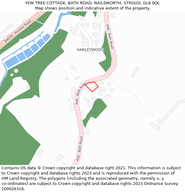 YEW TREE COTTAGE, BATH ROAD, NAILSWORTH, STROUD, GL6 0QL: Location map and indicative extent of plot