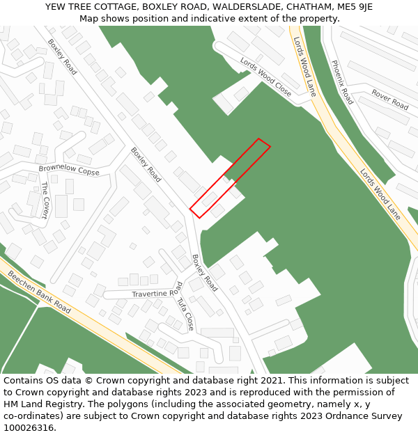 YEW TREE COTTAGE, BOXLEY ROAD, WALDERSLADE, CHATHAM, ME5 9JE: Location map and indicative extent of plot