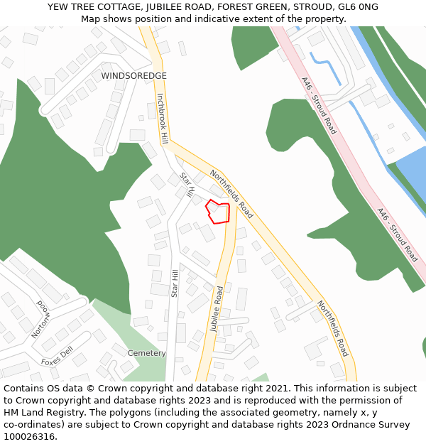 YEW TREE COTTAGE, JUBILEE ROAD, FOREST GREEN, STROUD, GL6 0NG: Location map and indicative extent of plot
