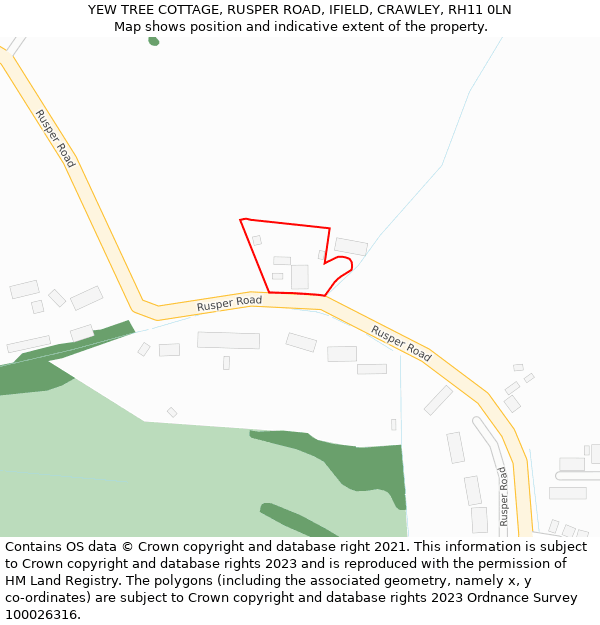 YEW TREE COTTAGE, RUSPER ROAD, IFIELD, CRAWLEY, RH11 0LN: Location map and indicative extent of plot