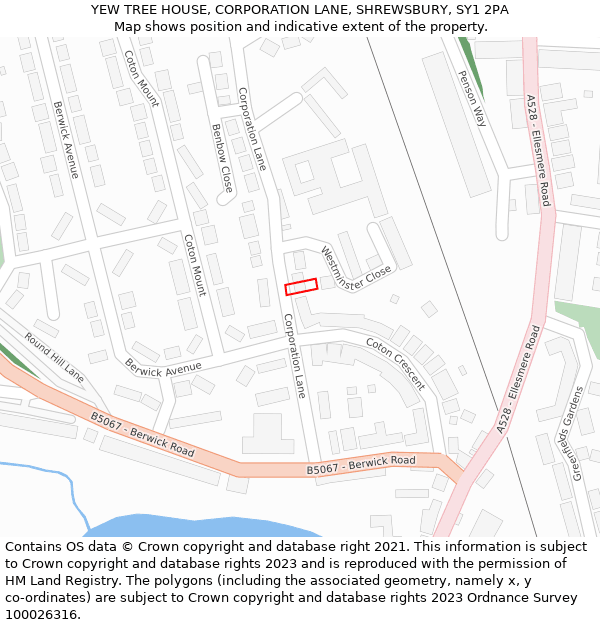 YEW TREE HOUSE, CORPORATION LANE, SHREWSBURY, SY1 2PA: Location map and indicative extent of plot