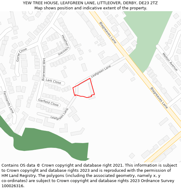 YEW TREE HOUSE, LEAFGREEN LANE, LITTLEOVER, DERBY, DE23 2TZ: Location map and indicative extent of plot