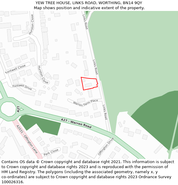 YEW TREE HOUSE, LINKS ROAD, WORTHING, BN14 9QY: Location map and indicative extent of plot