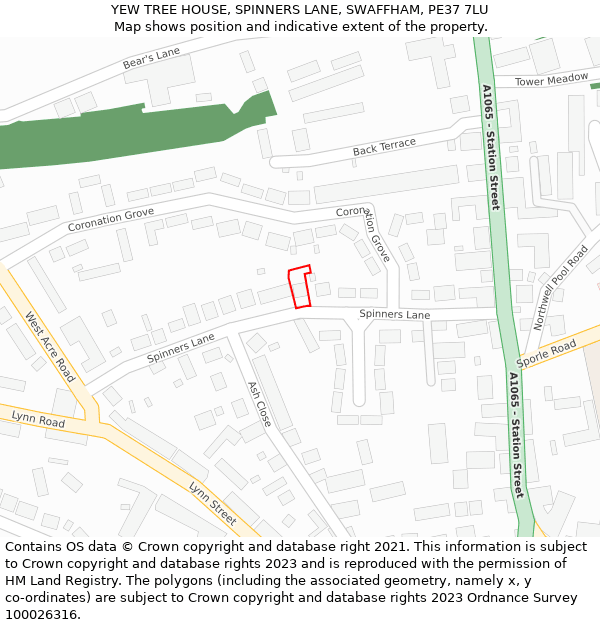 YEW TREE HOUSE, SPINNERS LANE, SWAFFHAM, PE37 7LU: Location map and indicative extent of plot