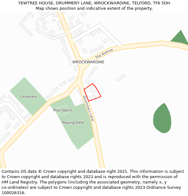 YEWTREE HOUSE, DRUMMERY LANE, WROCKWARDINE, TELFORD, TF6 5DH: Location map and indicative extent of plot