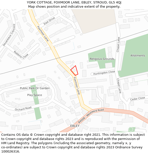 YORK COTTAGE, FOXMOOR LANE, EBLEY, STROUD, GL5 4QJ: Location map and indicative extent of plot